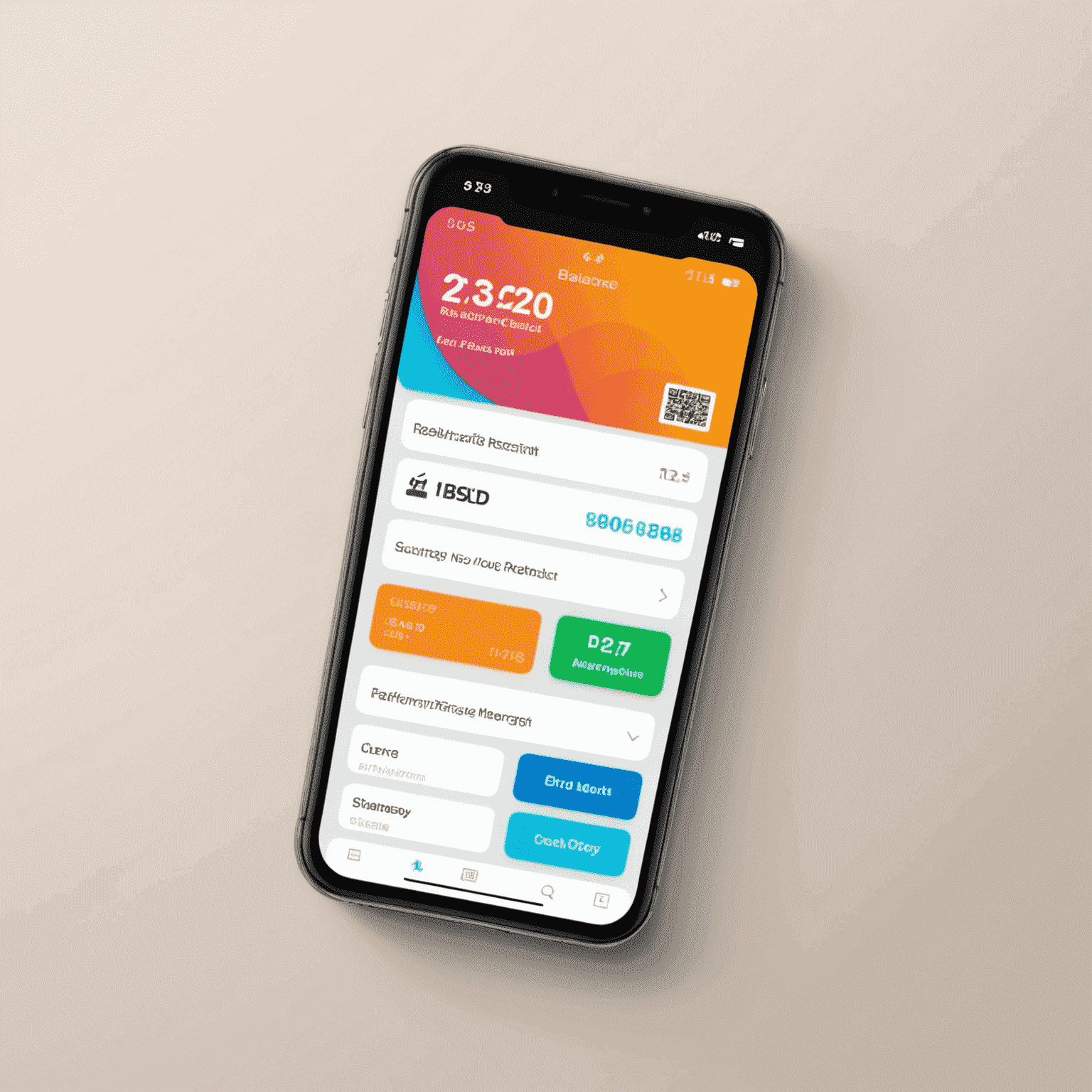لقطة شاشة لتطبيق جوال يعرض واجهة سهلة الاستخدام لإعادة شحن الرصيد وتسديد الفواتير، مع تصميم أنيق بألوان النيون